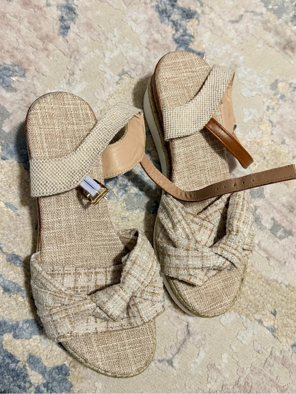 Beige Knot Espadrille Wedge Sandals - Women size small 6.5